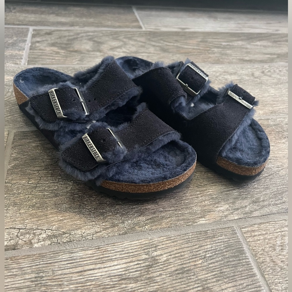 Birkenstock Arizona Midnight Genuine Shearling navy blue wool 37EU 6-6.5 women